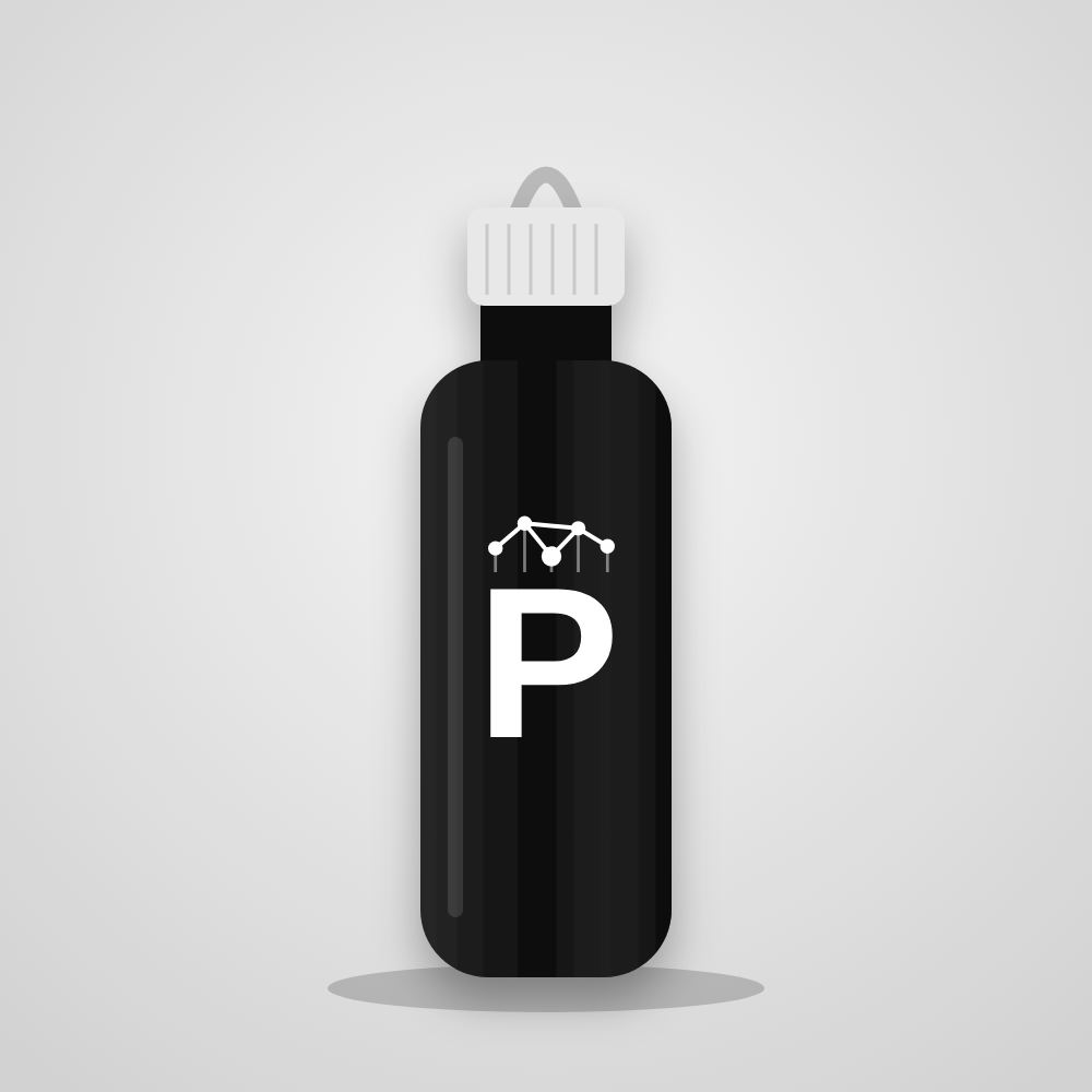 Black Primidac Network water bottle with P node mark