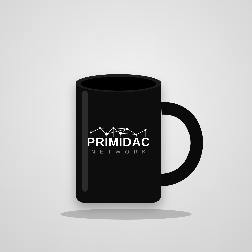 Black Primidac Network mug with white logo