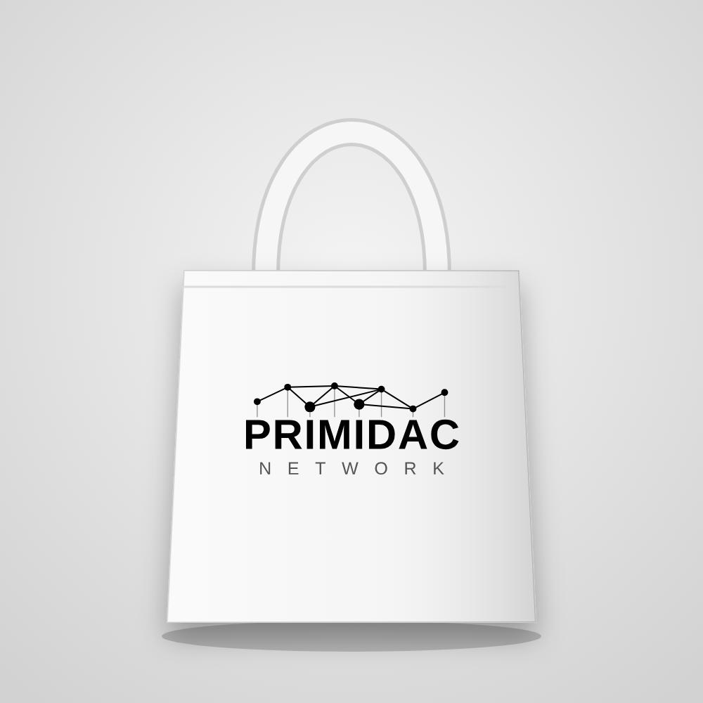 White Primidac Network tote bag with black logo